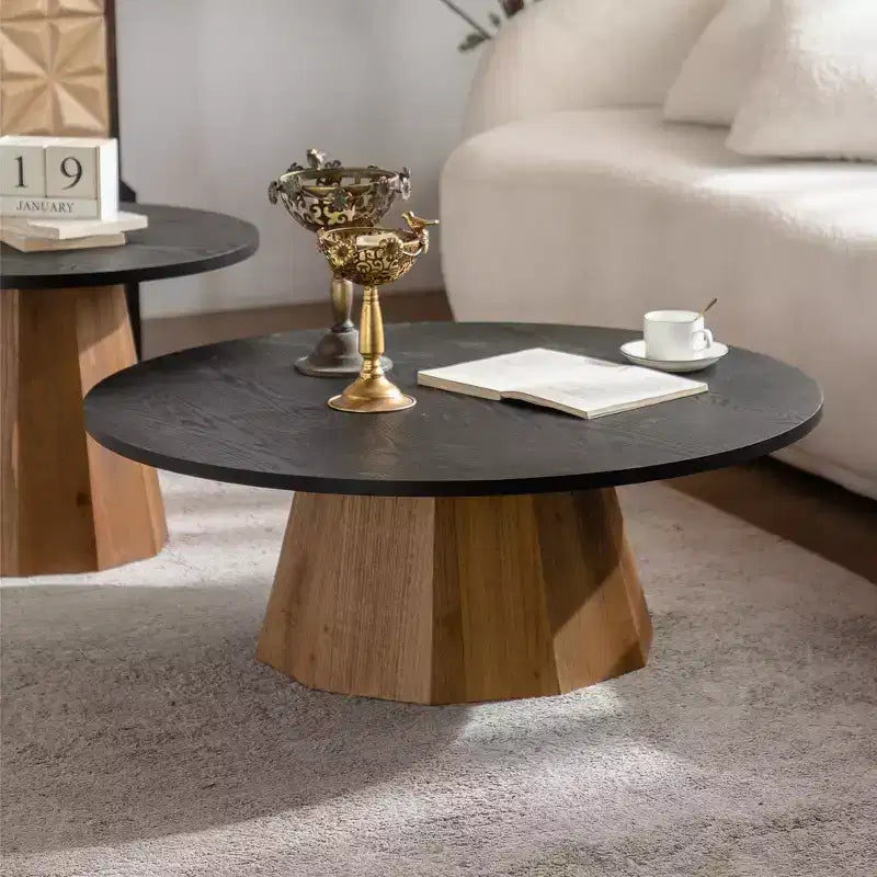GDFStudio Parkey 35.04 Modern Round Coffee Table with Tree Bark Pattern