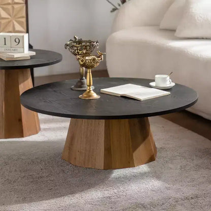 GDFStudio Parkey 35.04 Modern Round Coffee Table with Tree Bark Pattern