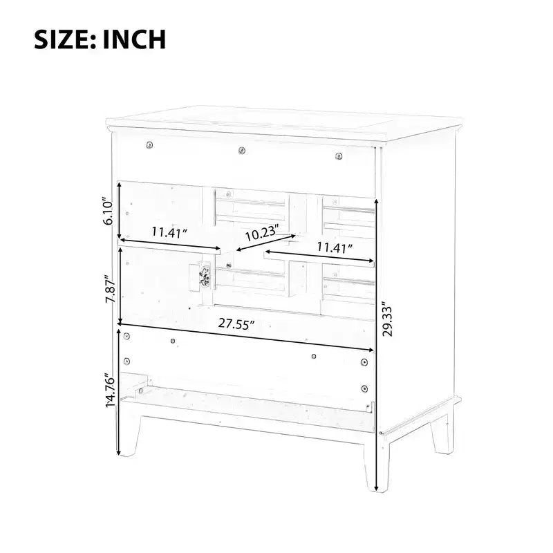 Meuble-lavabo MAYEERTY 30 po avec évier Portes d'armoire multifonctionnelles Tiroir Bois massif MDF Noir