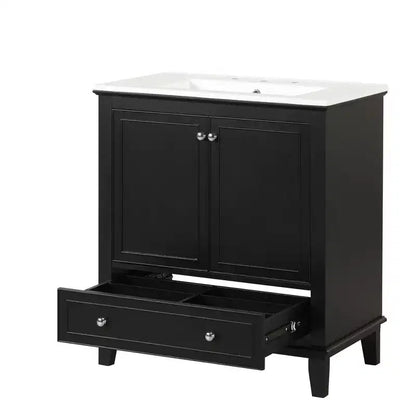 Meuble-lavabo MAYEERTY 30 po avec évier Portes d'armoire multifonctionnelles Tiroir Bois massif MDF Noir