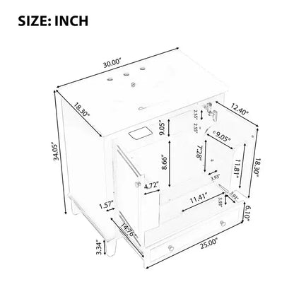 Meuble-lavabo MAYEERTY 30 po avec évier Portes d'armoire multifonctionnelles Tiroir Bois massif MDF Noir