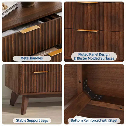 Commode à 9 tiroirs pour chambre à coucher, commode en bois de 137 cm avec poignées dorées, commode cannelée pour meuble TV, organisateur de rangement pour vêtements pour salon