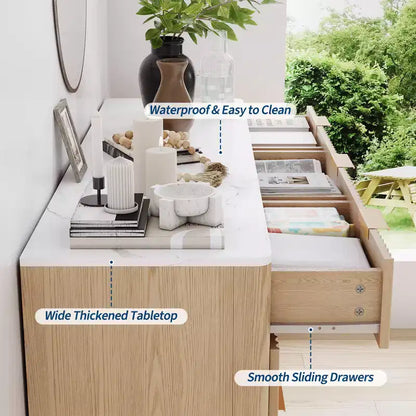 Commode à 9 tiroirs pour chambre à coucher, commode en bois de 137 cm avec poignées dorées, commode cannelée pour meuble TV, organisateur de rangement pour vêtements pour salon