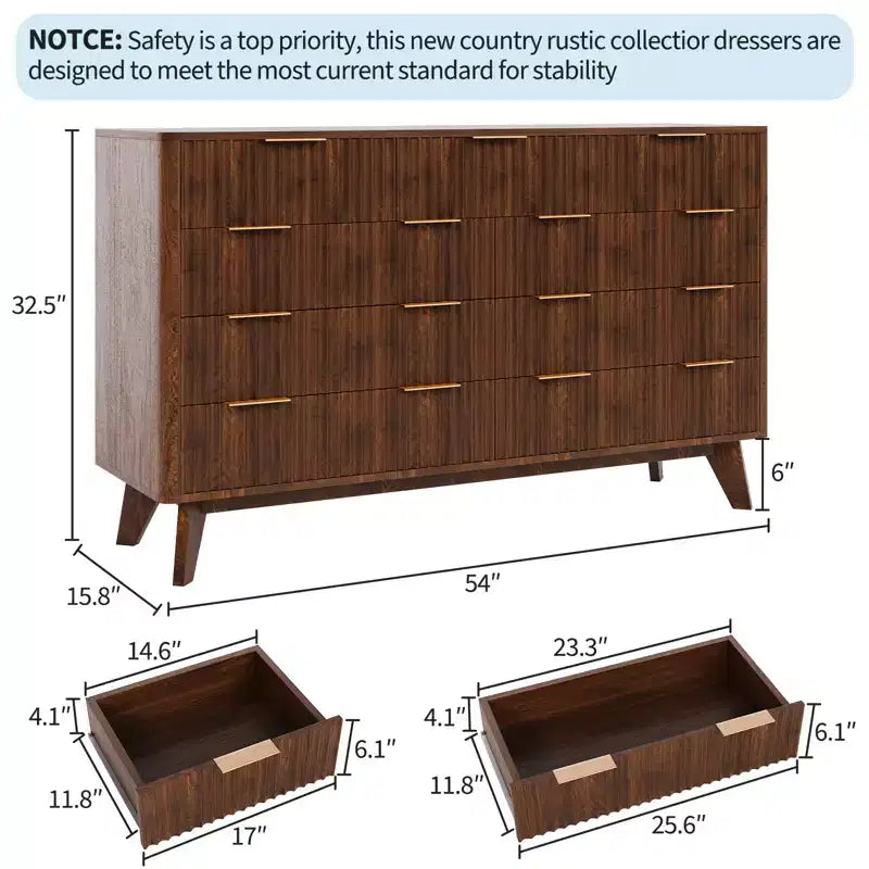 Commode à 9 tiroirs pour chambre à coucher, commode en bois de 137 cm avec poignées dorées, commode cannelée pour meuble TV, organisateur de rangement pour vêtements pour salon