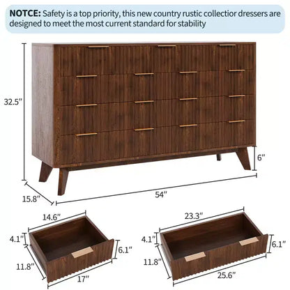 Commode à 9 tiroirs pour chambre à coucher, commode en bois de 137 cm avec poignées dorées, commode cannelée pour meuble TV, organisateur de rangement pour vêtements pour salon