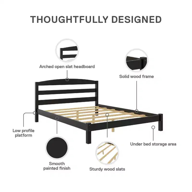GDFStudio Tomlinson Lit plateforme moderne pleine taille en bois de pin