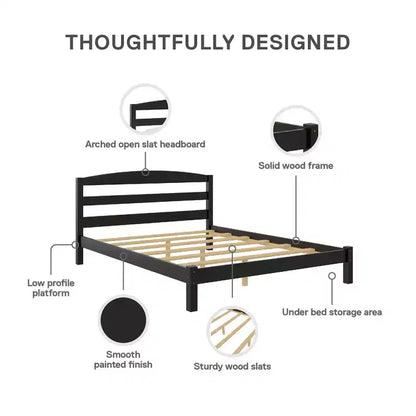 GDFStudio Tomlinson Lit plateforme moderne pleine taille en bois de pin