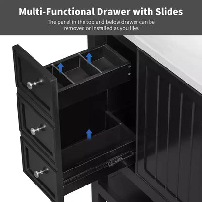 MAYEERTY Meuble-lavabo de salle de bain 36 pouces avec évier 1 armoire 3 tiroirs MDF en bois massif Noir