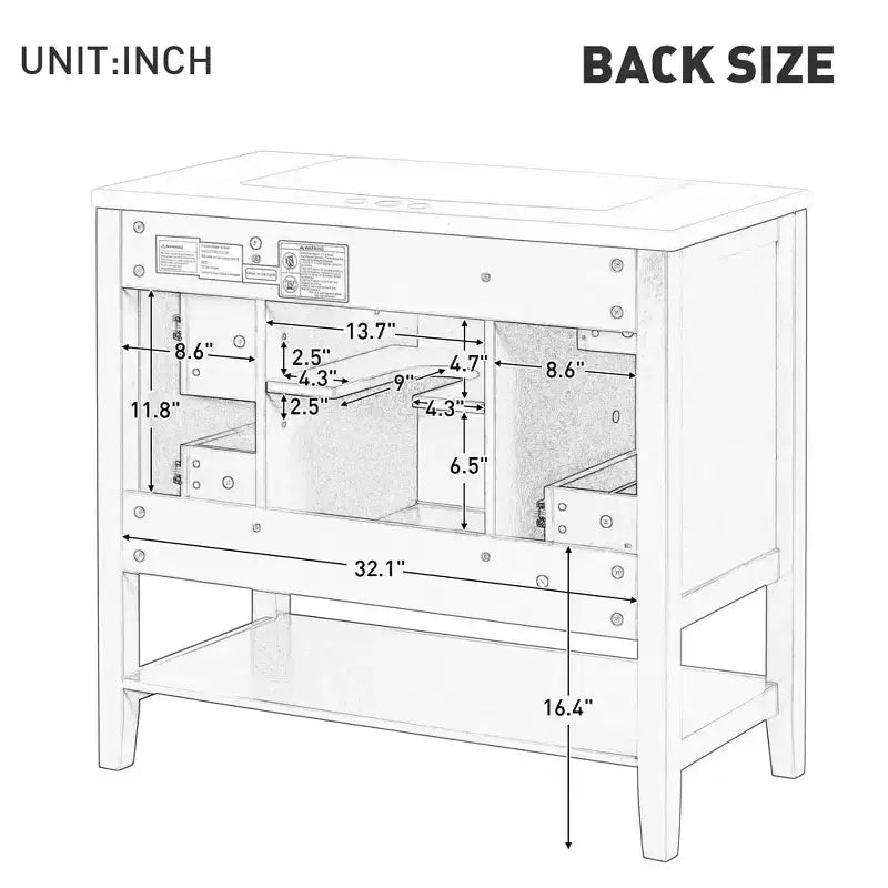 MAYEERTY Meuble-lavabo de salle de bain 36 pouces avec évier 1 armoire 3 tiroirs MDF en bois massif Noir