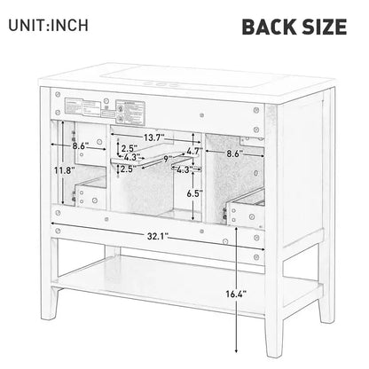MAYEERTY Meuble-lavabo de salle de bain 36 pouces avec évier 1 armoire 3 tiroirs MDF en bois massif Noir