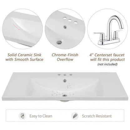 MAYEERTY Meuble-lavabo de salle de bain 36 pouces avec évier 1 armoire 3 tiroirs MDF en bois massif Noir