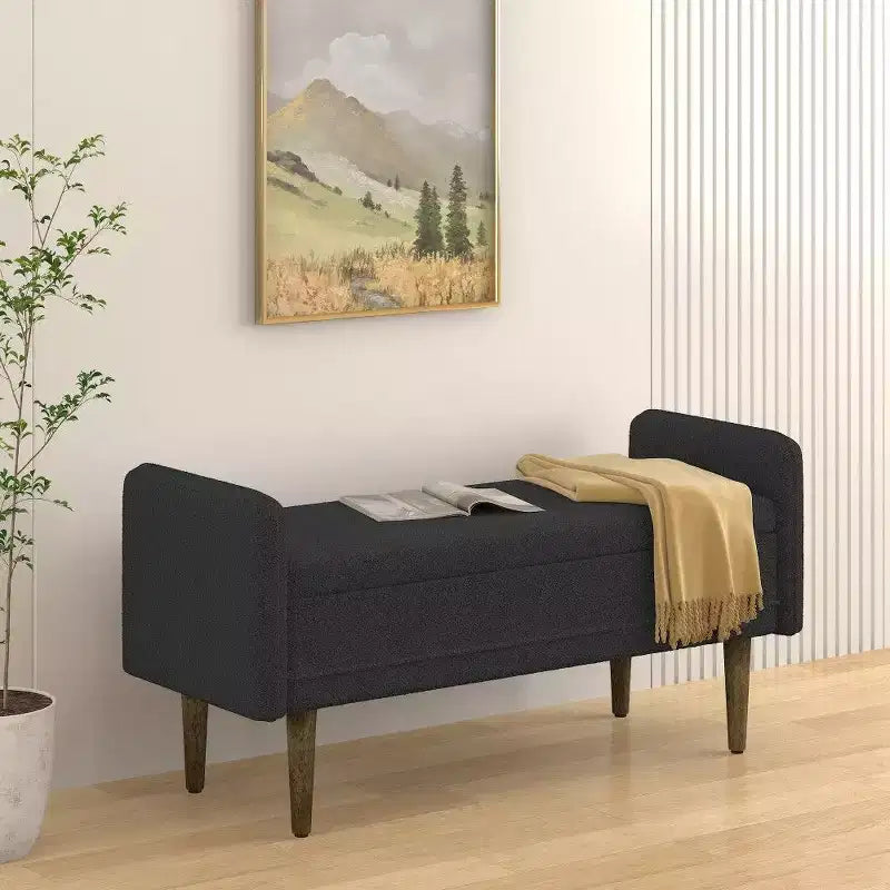 Banc de rangement en velours Teddy TUYOHW 45.98, Banc de bout de lit avec couvercle relevable, Pouf multifonctionnel pour salon, entrée
