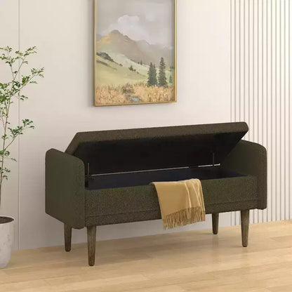 Banc de rangement en velours Teddy TUYOHW 45.98, Banc de bout de lit avec couvercle relevable, Pouf multifonctionnel pour salon, entrée
