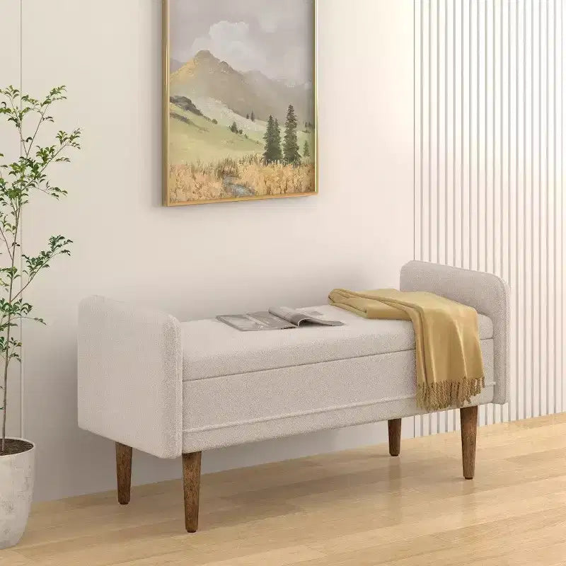Banc de rangement en velours Teddy TUYOHW 45.98, Banc de bout de lit avec couvercle relevable, Pouf multifonctionnel pour salon, entrée