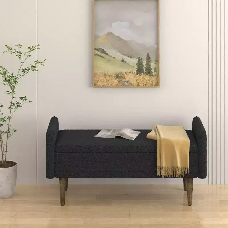 Banc de rangement en velours Teddy TUYOHW 45.98, Banc de bout de lit avec couvercle relevable, Pouf multifonctionnel pour salon, entrée