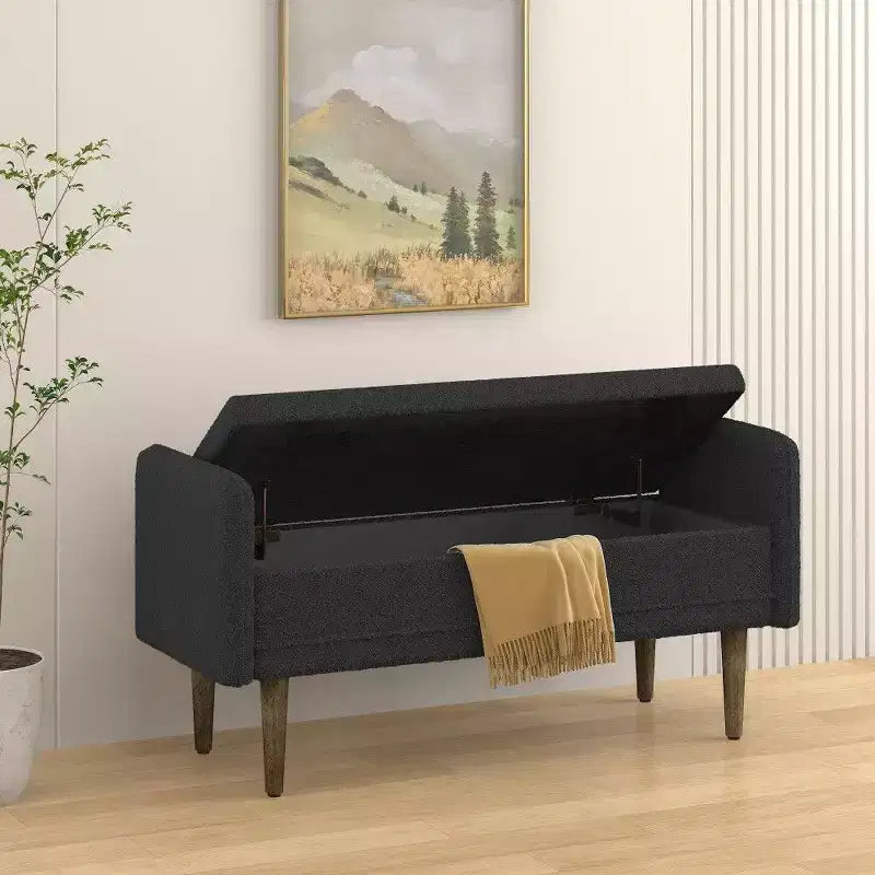 Banc de rangement en velours Teddy TUYOHW 45.98, Banc de bout de lit avec couvercle relevable, Pouf multifonctionnel pour salon, entrée