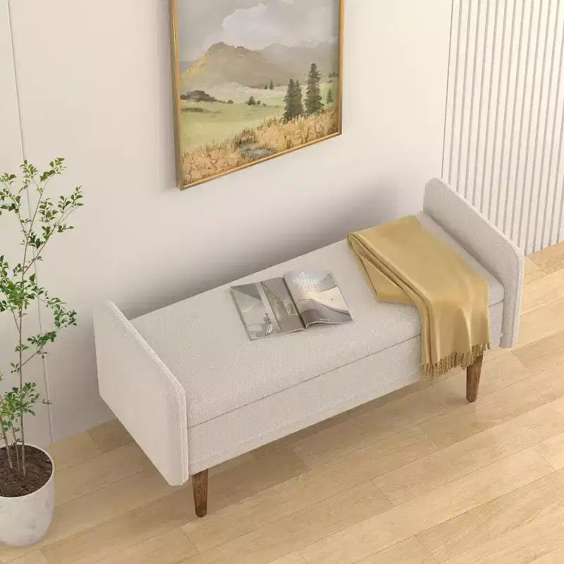 Banc de rangement en velours Teddy TUYOHW 45.98, Banc de bout de lit avec couvercle relevable, Pouf multifonctionnel pour salon, entrée