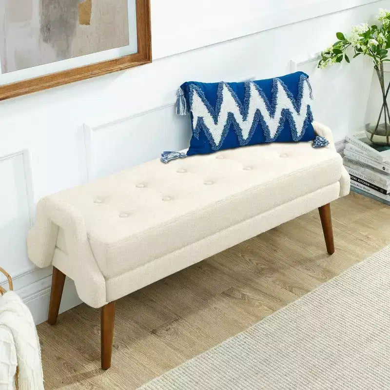 TUYOHW 45.98 Teddy Velvet Storage Bench,End of Bed Ottoman Bench with Lift Top,Multifunctional Ottoman for Living Room,Entryway