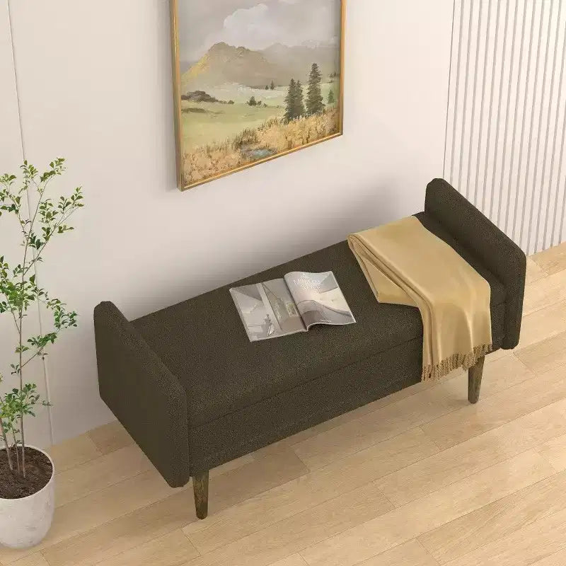 Banc de rangement en velours Teddy TUYOHW 45.98, Banc de bout de lit avec couvercle relevable, Pouf multifonctionnel pour salon, entrée
