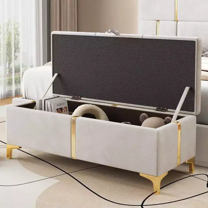 TUYOHW Banc de rangement rembourré élégant, banc ottoman de bout de lit de 120 cm avec pieds en métal, ottoman pour salon, entrée
