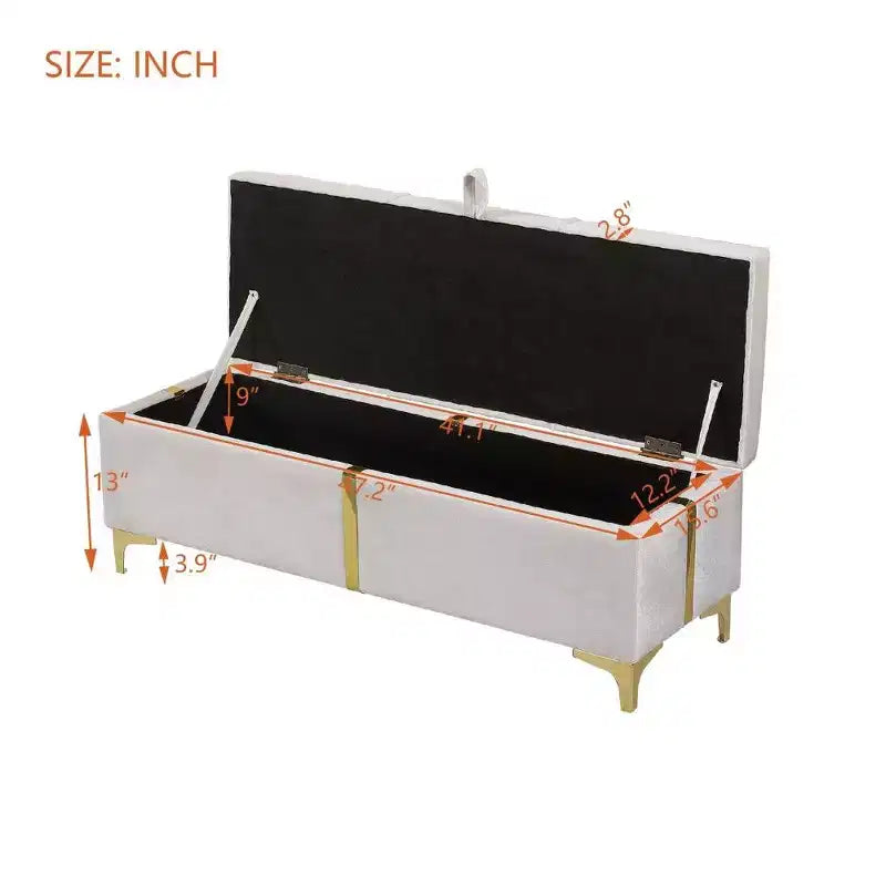 TUYOHW Banc de rangement rembourré élégant, banc ottoman de bout de lit de 120 cm avec pieds en métal, ottoman pour salon, entrée