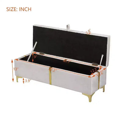 TUYOHW Banc de rangement rembourré élégant, banc ottoman de bout de lit de 120 cm avec pieds en métal, ottoman pour salon, entrée