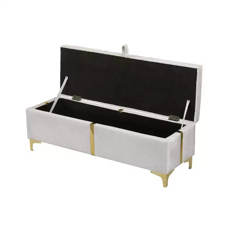 TUYOHW Banc de rangement rembourré élégant, banc ottoman de bout de lit de 120 cm avec pieds en métal, ottoman pour salon, entrée