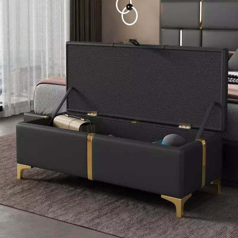 TUYOHW Banc de rangement rembourré élégant, banc ottoman de bout de lit de 120 cm avec pieds en métal, ottoman pour salon, entrée