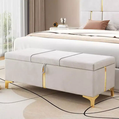 TUYOHW Banc de rangement rembourré élégant, banc ottoman de bout de lit de 120 cm avec pieds en métal, ottoman pour salon, entrée