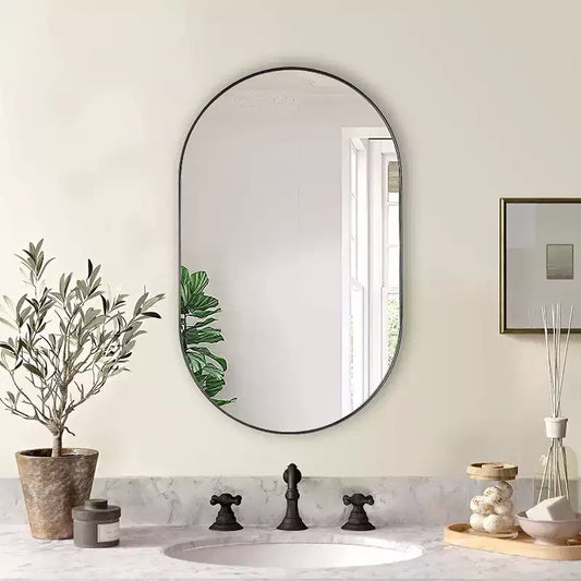 TUYOHW Miroir de salle de bain mural de 50,8 x 83,8 cm, miroir de courtoisie mural ovale moderne avec cadre en métal pour salle de bain, chambre à coucher
