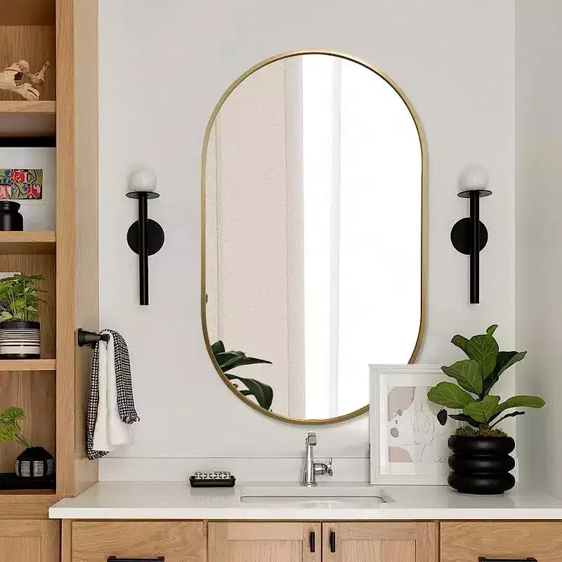 TUYOHW Miroir de salle de bain mural de 50,8 x 83,8 cm, miroir de courtoisie mural ovale moderne avec cadre en métal pour salle de bain, chambre à coucher
