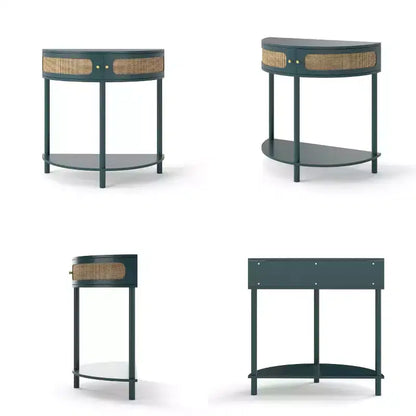 31,5 Table console d'entrée moderne avec rangement, Table de couloir demi-lune avec portes en rotin, Étagère inférieure pour salon - Panipeachy