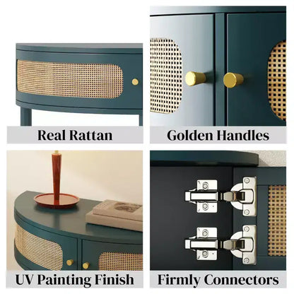 31,5 Table console d'entrée moderne avec rangement, Table de couloir demi-lune avec portes en rotin, Étagère inférieure pour salon - Panipeachy