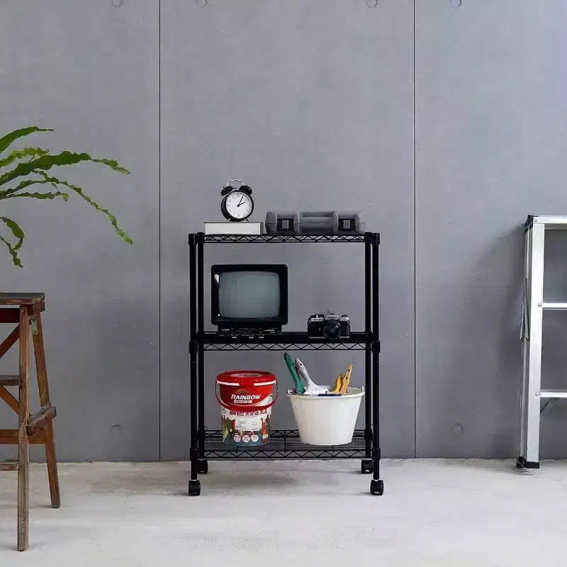 Étagère métallique à 3 niveaux robuste de 35,6 x 61 x 76,2 cm pour rangement garage buanderie noir