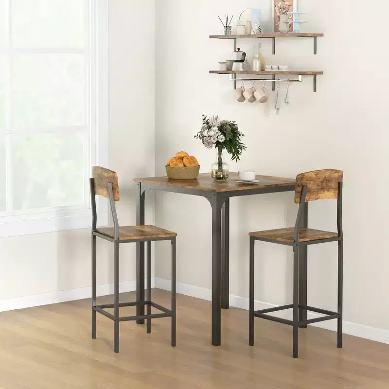 Ensemble table et chaises de bar 3 pièces, petite table et chaises de cuisine, table à manger carrée avec 2 tabourets et noir