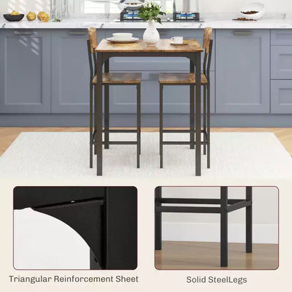 Ensemble table et chaises de bar 3 pièces, petite table et chaises de cuisine, table à manger carrée avec 2 tabourets et noir