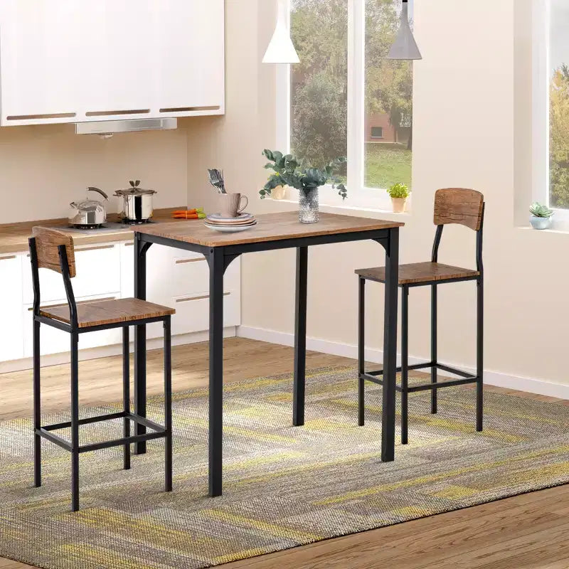 Ensemble table et chaises de bar 3 pièces, petite table et chaises de cuisine, table à manger carrée avec 2 tabourets et noir