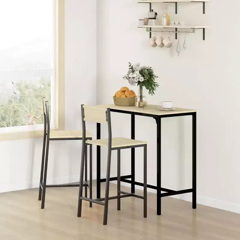 Ensemble table et chaises de bar 3 pièces, petite table et chaises de cuisine, table à manger carrée avec 2 tabourets et noir