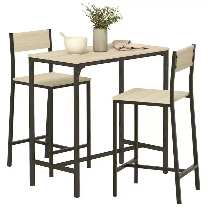 3 Piece Pub Table and Chairs, Small Kitchen Table and Chairs, Square Dining Table with 2 Stools and Black