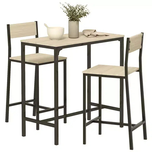 3 Piece Pub Table and Chairs, Small Kitchen Table and Chairs, Square Dining Table with 2 Stools and Black