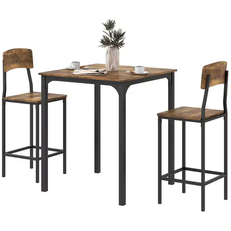 Ensemble table et chaises de bar 3 pièces, petite table et chaises de cuisine, table à manger carrée avec 2 tabourets et noir