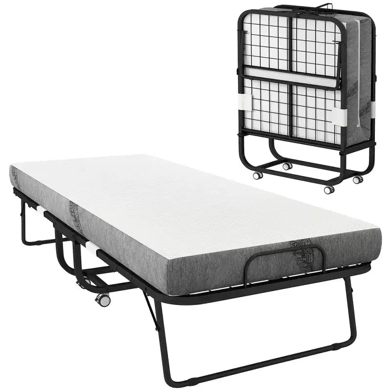 Folding Bed with Mattress for Adults, Single Size, Portable Foldable Bed with Memory Foam Mattress & Steel Frame