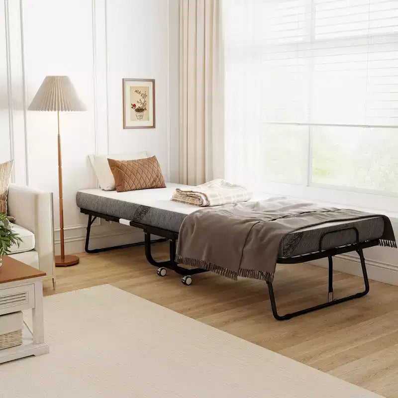 Lit Pliant avec Matelas pour Adultes, Lit Simple, Lit Pliable Portable avec Matelas en Mousse à Mémoire de Forme et Cadre en Acier
