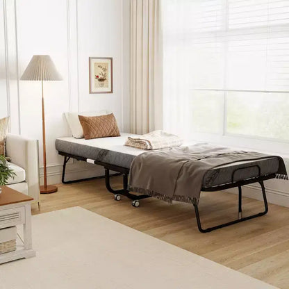 Lit Pliant avec Matelas pour Adultes, Lit Simple, Lit Pliable Portable avec Matelas en Mousse à Mémoire de Forme et Cadre en Acier