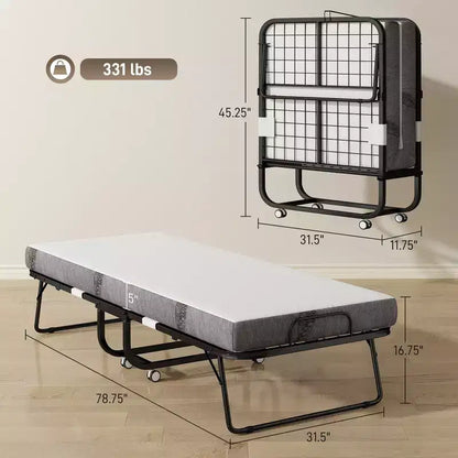 Lit Pliant avec Matelas pour Adultes, Lit Simple, Lit Pliable Portable avec Matelas en Mousse à Mémoire de Forme et Cadre en Acier