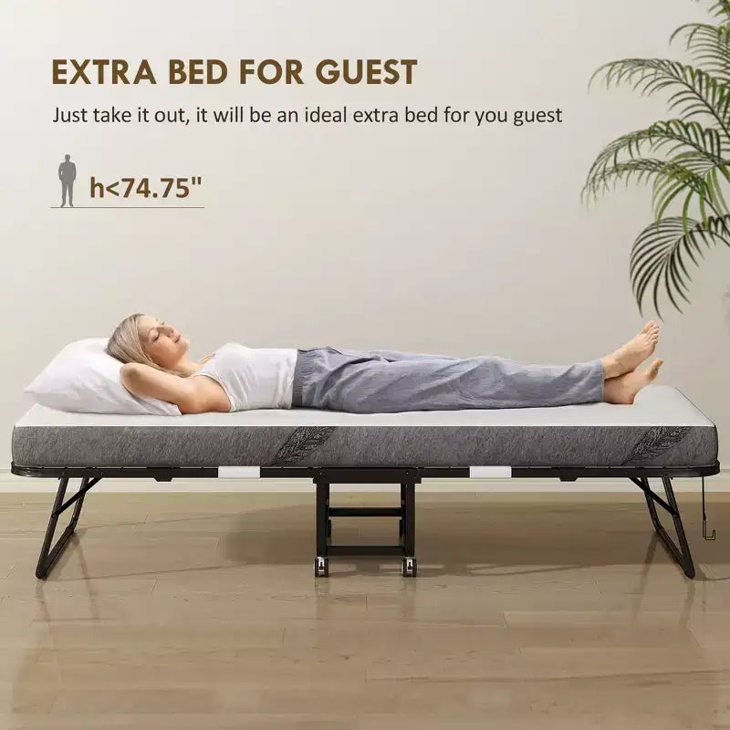Lit Pliant avec Matelas pour Adultes, Lit Simple, Lit Pliable Portable avec Matelas en Mousse à Mémoire de Forme et Cadre en Acier