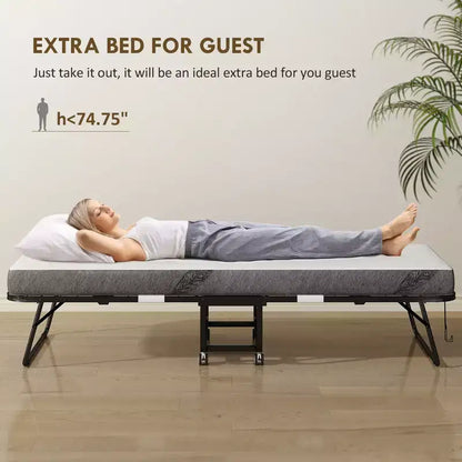 Lit Pliant avec Matelas pour Adultes, Lit Simple, Lit Pliable Portable avec Matelas en Mousse à Mémoire de Forme et Cadre en Acier