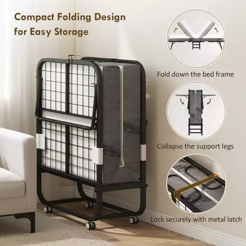 Lit Pliant avec Matelas pour Adultes, Lit Simple, Lit Pliable Portable avec Matelas en Mousse à Mémoire de Forme et Cadre en Acier
