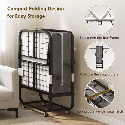 Lit Pliant avec Matelas pour Adultes, Lit Simple, Lit Pliable Portable avec Matelas en Mousse à Mémoire de Forme et Cadre en Acier