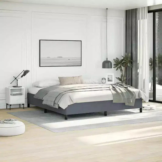Bed Frame Dark grey Velvet (100% polyester), plywood, engineered wood